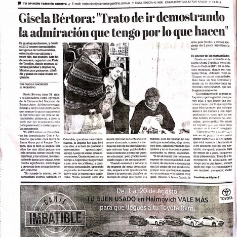 Entrevista a Gisela Bértora  Diario El Argentino