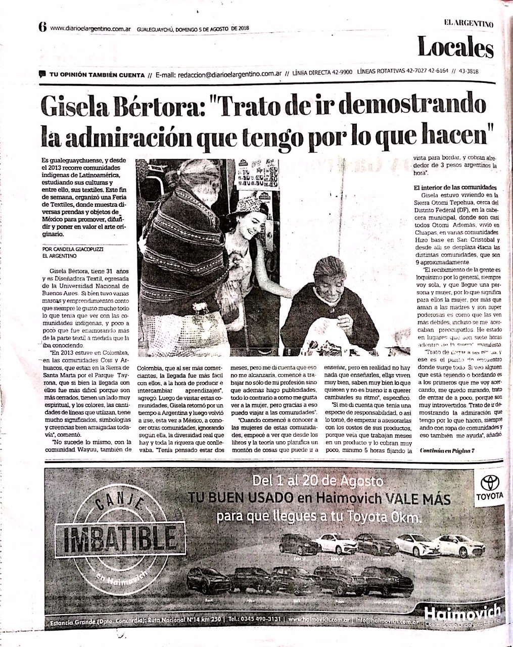 Entrevista a Gisela Bértora – Diario El Día Gualeguaychú – Panal Poliniza